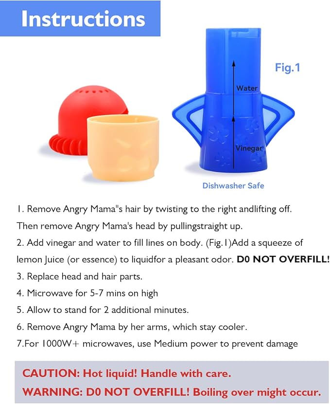 Angry Mama Microwave Oven Steam Cleaner and Disinfects With Vinegar and Water for Kitchens (Blue)