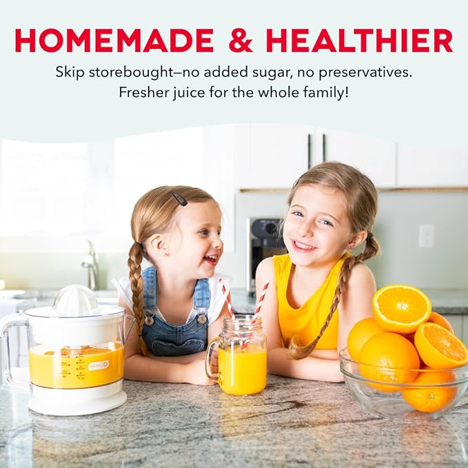 Dash Dual Electric Citrus Juicer Machine - Orange Juicer and Lemon Squeezer with Auto-Reversing Reamer, Adjustable Pulp Control, Mess-Free Spout, 20 oz Juice Container-Lime Squeezer for Home-White