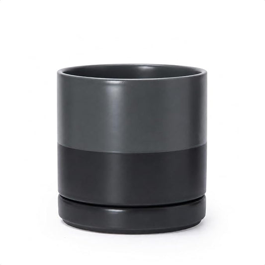 D'vine Dev 6.5 Inch Ceramic Planter Pot, Slate, 94-O-C-5 | Modern Cylinder Design, Drainage Hole & Saucer Included, Stable Structure, Elegant Home Accent
