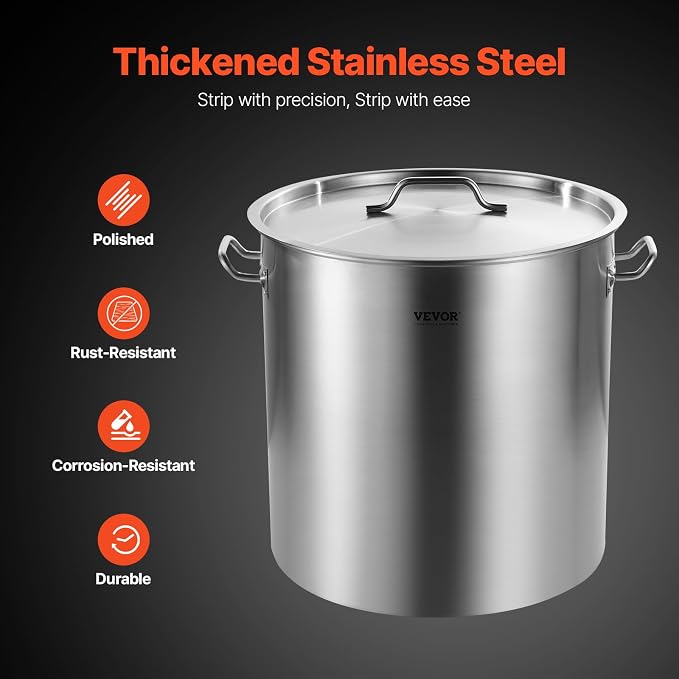 VEVOR Stainless Steel Stockpot, 100 Quart Large Cooking Pots, Cookware Sauce Pot with Basket, Lid, and Handle, Heavy Duty Commercial Grade Stock Pot, Sanding Treatment, for Large Groups Events Silver