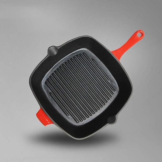 Saupan 21CM Caliber Square Cast Iron Grill Pan Thick Striped Frying Pan Specialty Nonstick for Grilling Bacon, Steak, and Meats Dishwasher & Oven Safe Frying Pa