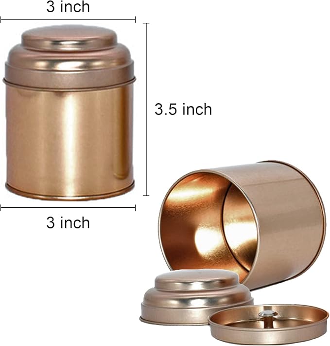 6 Pack Tea Tin Canister with Airtight Double Lids for Loose Tea, Mini Tea Storage Containers Round Tin Canister for Storage Teas Bags Coffee Sugar，8 Fluid Oz, Rose Gold
