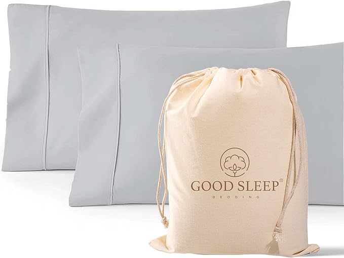 1000 TC Light Gray Standard Pillowcases Set of 2 100% Egyptian Cotton Pillow Cases with Long Staple Cotton & Sateen Weave, Silky Soft Hotel - Like Bed Pillow Covers for Comfy Sleeping, Snug Fit