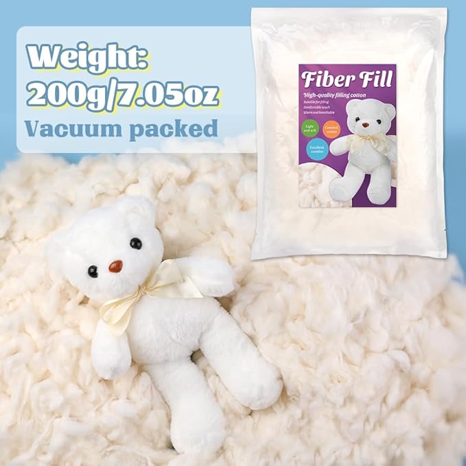 Kogyxe 7.06oz Cotton Stuffing, Natural Cotton Filling for Stuffed Animals, Stuffing for Crochet, Soft Pillow Stuffing for Crochet Animals, Cushions Stuffing DIY Crafts