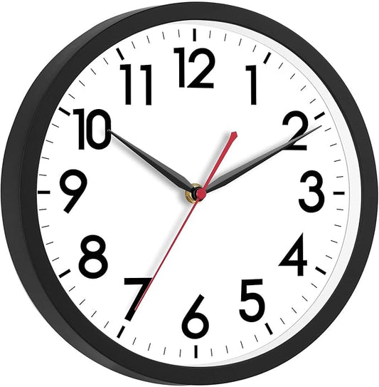 AKCISOT 12 Inch Wall Clock, Battery Operated Analog Clock, Silent Non-Ticking, Ideal for Bedroom, Bathroom, Kitchen, Office and School, Black