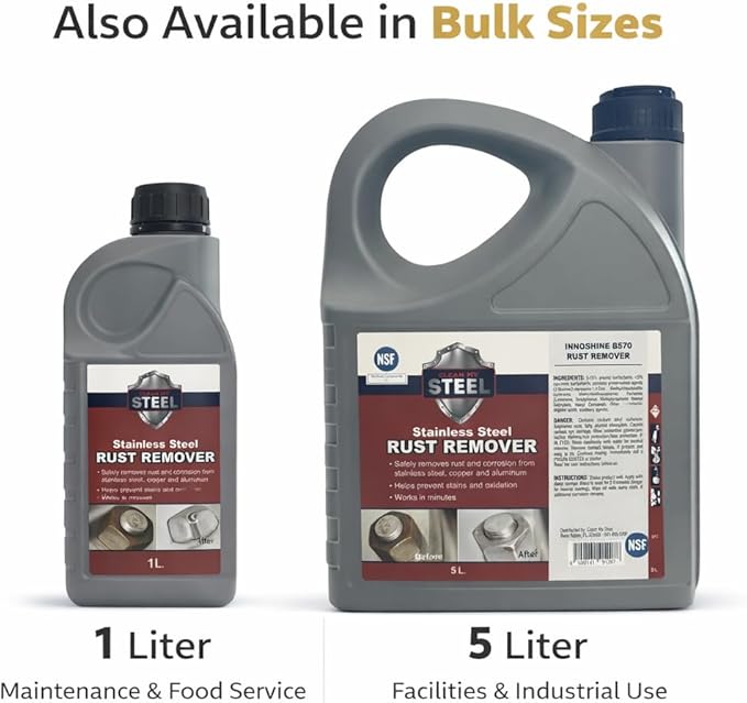 CLEAN MY STEEL Innoshine B570 Stainless Steel Rust Remover and Cleaner, NSF Certified, Approved for Food Contact Areas, 17 oz