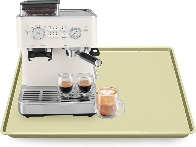 Silicone Coffee Maker Mat with Lip, 19.7'' x 15'' Heavy Duty Coffee Maker Mat for Countertops, Coffee Tray Fit Under Coffee Machine Appliance Automatic Machines Espresso Accessory, Sage Green