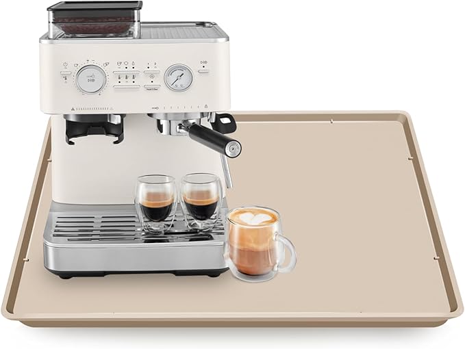 TOHONFOO Silicone Coffee Maker Mat with Lip, 19.7'' x 15'' Heavy Duty Coffee Maker Mat for Countertops, Coffee Tray Fit Under Coffee Machine Appliance Automatic Machines Espresso Accessory, Khaki