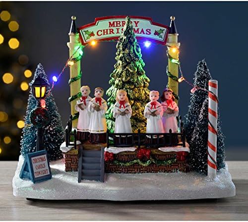 Musical Singing Choir with Rotating Tree Christmas Decoration, 21 cm - Multi-Colour
