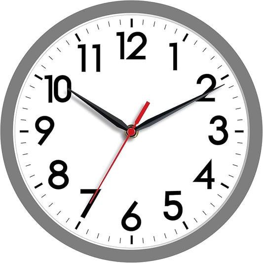AKCISOT 8 Inch Wall Clock, Battery Operated Analog Clock, Silent Non-Ticking, Ideal for Bedroom, Bathroom, Kitchen, Office and School, Gray
