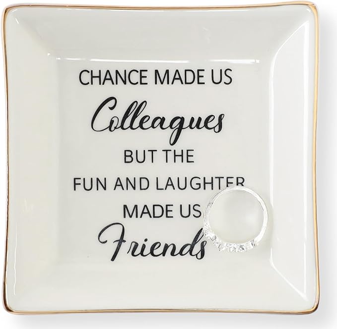 HOME SMILE Colleague to Friend Gifts for Women Jewelry Tray- Retirement Leaving Farewell Appreciation Birthday Christmas-Chance Made Us Colleagues,But The Fun and Laughter We Share Made Us Friends