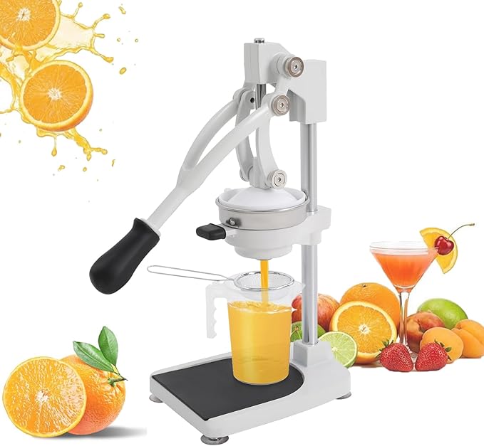 Manual Juicer, Double Press Head Commercial Manual Juicer Tabletop Juice Extraction Machine Hand Press Juice Extractor with 18oz Measuring Cup & 2 Mold for Oranges Lemons Pomegranates