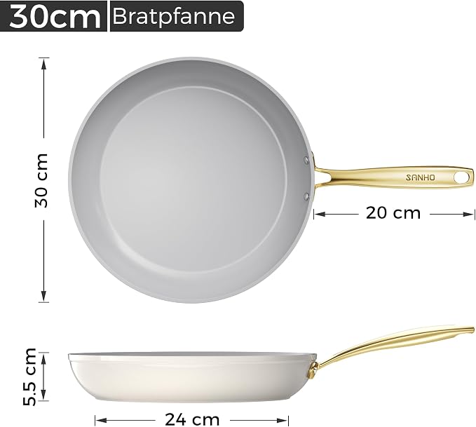 Sanho Ceramic NonStick Frying Pan, 12 Inch Frying Pans Skillet, Non Stick Egg Pans with Cool Touch PVD Handle for Induction, Dishwasher & Oven Safe, PTFE & PFOA Free, Non Toxic for Healthy Cooking