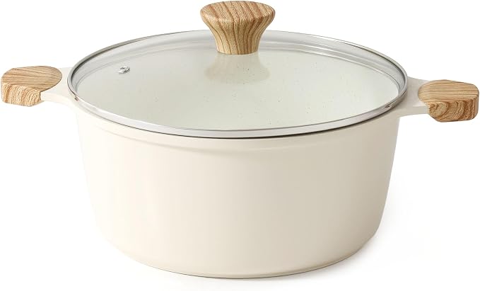 SENSARTE Ceramic Nonstick Stock Pot with Lid, 4.5 Quart, Creamy White | Healthy Nontoxic Ceramic Coating, PFAS & PTFE Free, Compatible with All Stoves Including Induction Cooktops, Dishwasher safe.