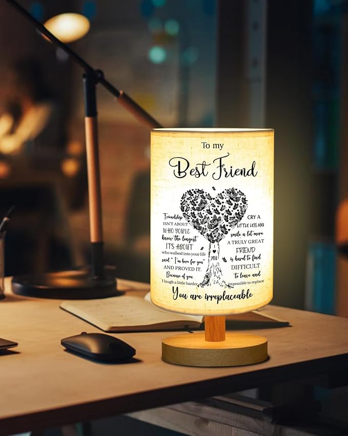 Best Friend Birthday Gifts for Women, to Friend Fabric Table Lamp, Birthday Mothers Day Gifts for Friends, Friendship Gift for Women Bedside Table Lamp Gifts for Bestie BFF