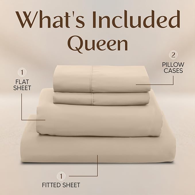 Utopia Bedding Queen Size Sheet Set – 4 Piece Bed Sheets, Soft and Breathable Microfiber, Includes 1 Fitted Sheet, 1 Flat Sheet and 2 Pillowcases – Oeko Tex (Sand)