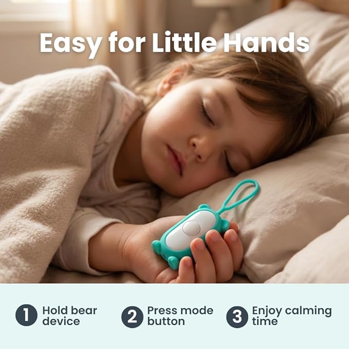Glowco CalmCarry Mini Bear Kids Sleep Aid Device – Handheld Microcurrent Relaxation Tool, Supports Calm, Focus & Gentle Relief, USB Rechargeable, Portable Wellness Device for Children (Teal)