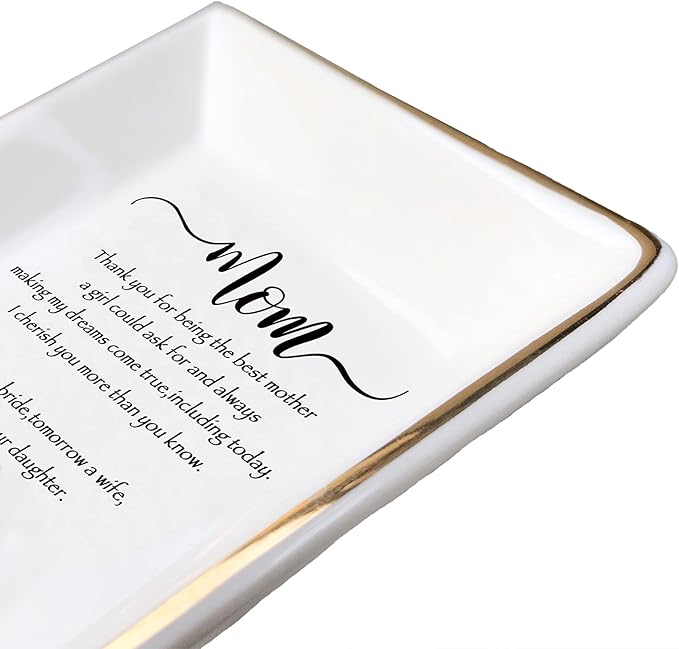 HOME SMILE Mother of The Bride Gifts,Wedding Gifts for Mom From Daughter,Gifts-Ceramic Ring Dish Decorative Tray-Today A Bride,Tomorrow A Wife, Forever Your Daughter, I Love You