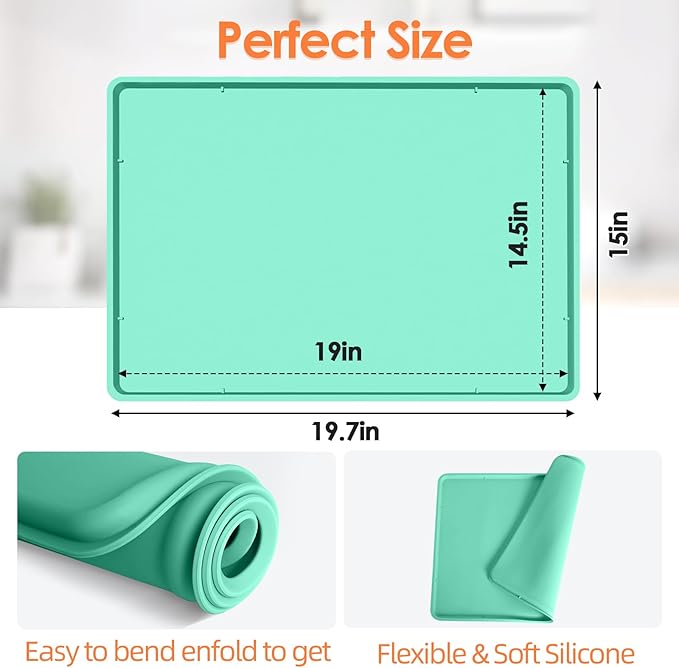 Silicone Coffee Maker Mat with Lip, 19.7'' x 15'' Heavy Duty Coffee Maker Mat for Countertops, Coffee Tray Fit Under Coffee Machine Appliance Automatic Machines Espresso Accessory, Mint Green