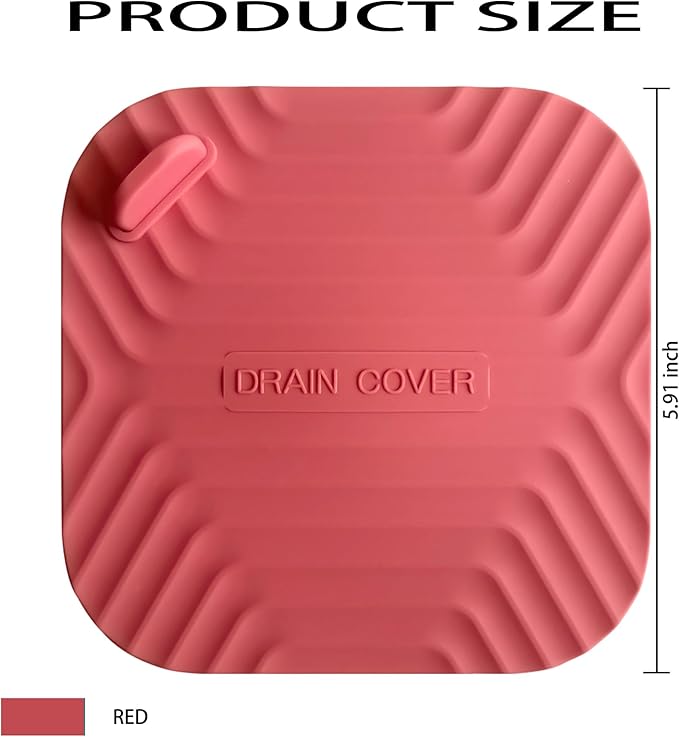 Shower Drain Cover Tub Stopper,2 Pieces Sewer Anti-Odor Mat Deodorizing Drain Plugs for Kitchen,Bathroom and Laundry(5.9x5.9 inch) Red