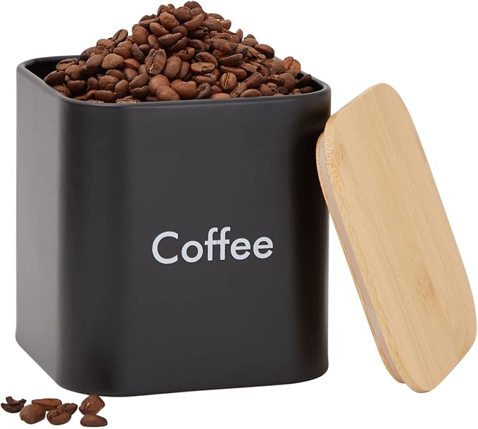 Juvale Coffee Tea Sugar Container Set - Black Iron Square, 3 Pack, 48 oz Each - Coffee Bean Storage & Sugar Storage - Countertop Kitchen Canisters with Tight Seal Lids