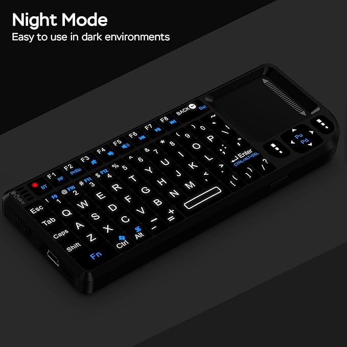 Mini Wireless Keyboard with Touchpad, 2.4G+BT Dual Mode 7-Color Backlit Remote, Compatible with PC/Tablet/TV/Smartphone, Rechargeable Handheld Portable for Travel, Office and Home Use