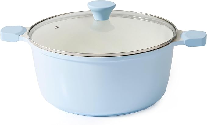 SENSARTE Ceramic Nonstick Stock Pot with Lid, Blue, 7 Quart | Healthy Nontoxic Ceramic Coating, PFAS & PTFE Free, Compatible with All Stoves Including Induction Cooktops, Dishwasher safe.