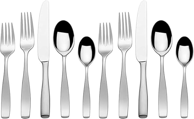 Mikasa Satin Loft 65-Piece Flatware Set for 12,18/10 Stainless Steel Silverware with Forks,Knives,Spoons,and Serving Utensils,Durable and Elegant Design,(Pack of 2)