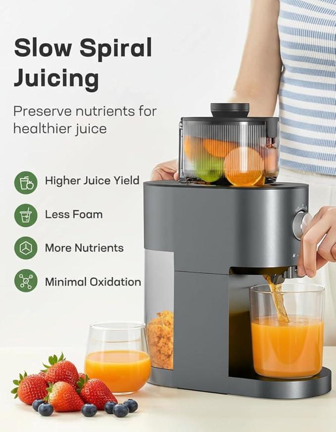Marsail Slow Masticating Cold Press Juicer Machines, High Juice Yield, Self-Feeding with 5.4” Large Chute for Whole Vegetables & Fruits, Reverse Function
