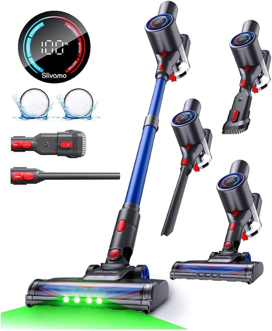 S10 Cordless Vacuum Cleaner, 40KPA/500W/45Mins, LED Display | 8-in-1 Lightweight Stick Vacuum Cleaners for Home with Green LED Light, 6-Stages Filtration, Self-Standing Design, Blue