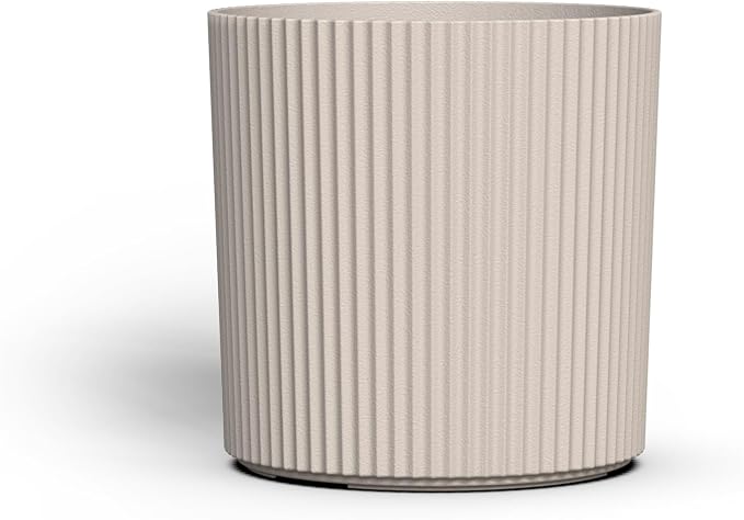 Mayne Haven 12-Inch Fluted Planter, Round Planters for Outdoor Plants, Lightweight Concrete Look Plant Pots for Porch, Patio, Garden and Entryway Décor, Chai