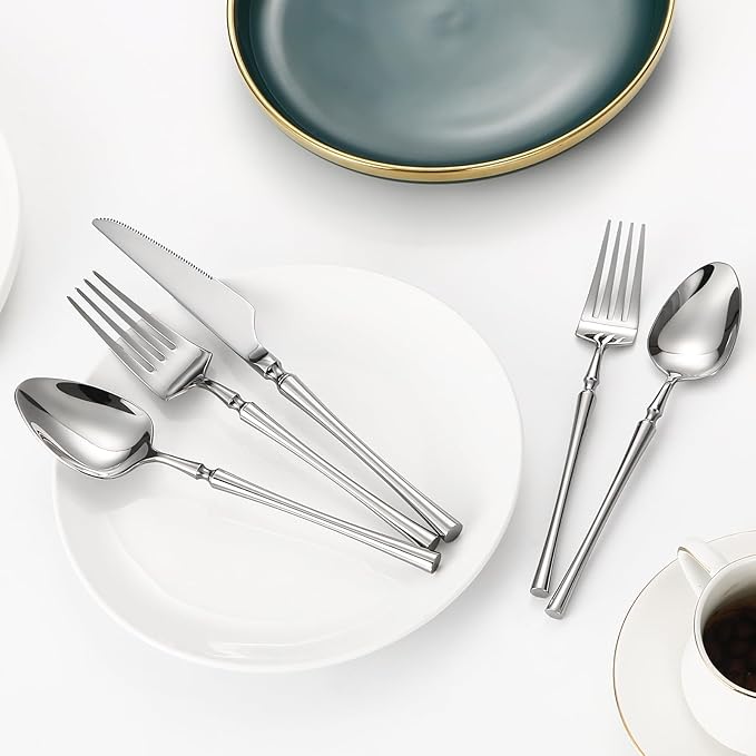 Lazycorner 20 Pcs Silverware Set, 18/10 Stainless Steel Flatware Set with Forks and Spoons, Mirror Finish Cutlery Set for Restaurant Hotel Party, Dishwasher Safe