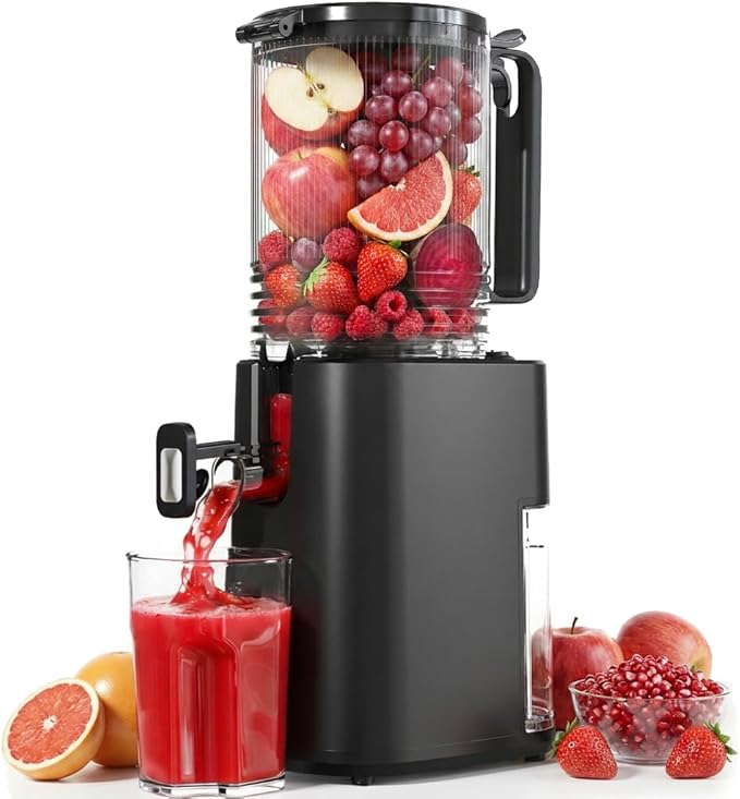 Cold Press Juicer, 5.5inch Wide Feed Chute Juicer Machine, Slow Masticating Juicer for Whole Vegetables & Fruits, Black