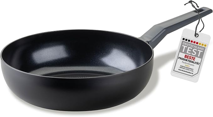 Fackelmann Statement ⌀28cm Wok Frying Pan, Recycled Aluminium, Non-Stick | PFAS Free Ceramic Coating, Honeycomb Base Structure, Comfort Grip Handle, All Stoves Including Induction, 47x28x8cm, Ash Grey