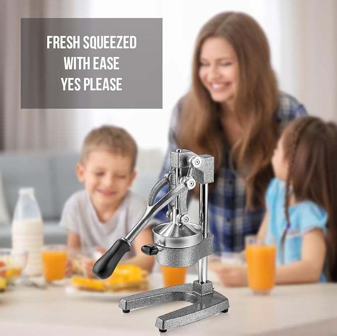 Eurolux Ultra-Premium Cast Iron Juicer | Extra-Large, Heavy Duty, Commercial Grade, Stainless Steel Manual Hand Press Citrus Squeezer For Fresh Orange Juice, Pomegranate, Lemon, and Much More (Gray)