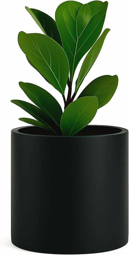 Fox & Fern Large Indoor Planter, Modern Large Plant Pot for Indoor or Outdoor, UV and Frost Resistant - 12 Inch, Matte Black Flower Pot with Drainage Plug, Lightweight
