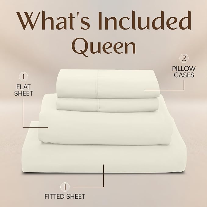 Utopia Bedding Queen Size Sheet Set – 4 Piece Bed Sheets, Soft and Breathable Microfiber, Includes 1 Fitted Sheet, 1 Flat Sheet and 2 Pillowcases – Oeko Tex (Ivory)