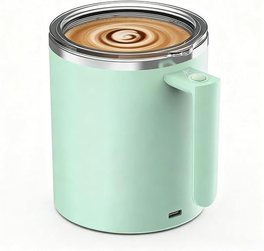 Self Stirring Mug, 12.2 oz Self Stirring Coffee Mug with Magnetic Stirrer & Anti-Sedimentation, Rechargeable Auto Magnetic Coffee Mug for Coffee, Milk, Hot Cocoa (Green)