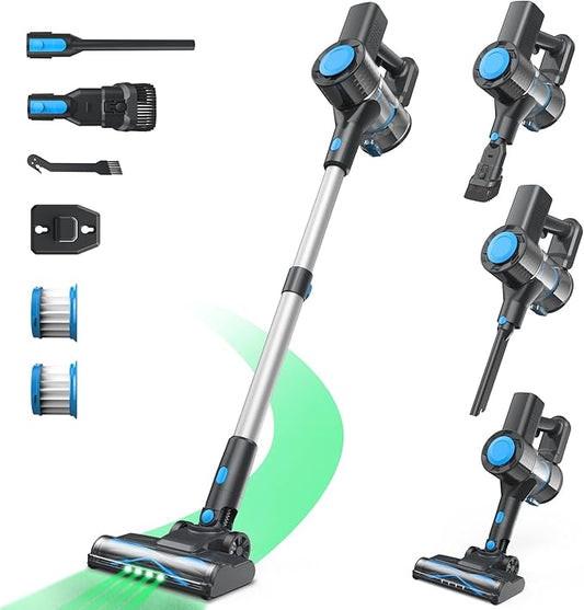 Cordless Vacuum Cleaner, Powerful Lightweight Stick Vacuum with Self-Standing, Anti-Tangle, 8-in-1 Rechargeable Vacuum Cleaners for Home, Hardwood Floors, Carpet, Pet Hair