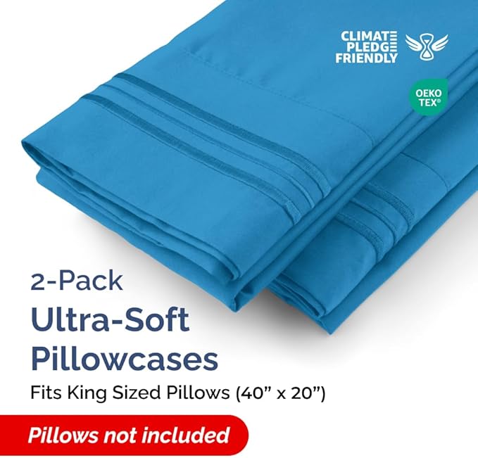 King Pillow Cases Set of 2 - Ultra Soft Hotel Quality Pillowcase Covers - Comfy, Cozy & Wrinkle Free - Shrinkage, Stain & Fade Resistant - Machine Washable Pillow Protectors - 2 Piece Set - Denim Blue