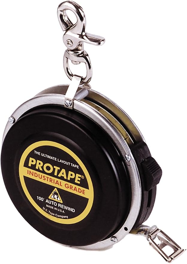 ProTape, Auto-Rewind Tape Measure (3/8" wide x 100' long),Nylon Coated Blade 47322 (900B), Increments by 1/8th of an inch.