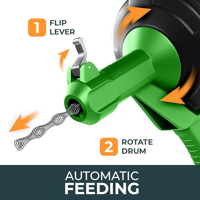 MEISTERFAKTUR drain snake - Auto Feed - Ideal plumbing snake for sink and drain unblocking - Solid drain auger for real DYIs! (25FT - NEW)