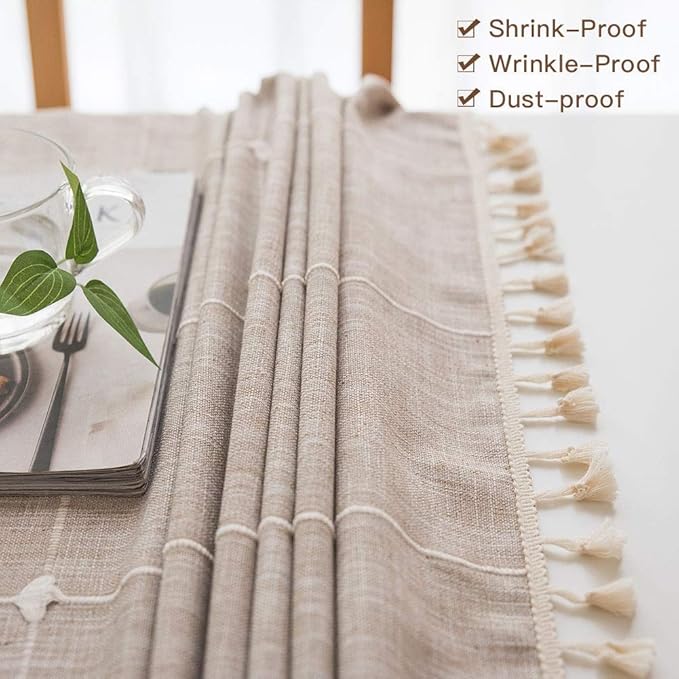 Deep Dream Tablecloths, Embroidered Waterproof Table Cloth Cotton Linen Wrinkle Free Anti-Fading Table Cover Decoration for Kitchen Dinning Party Christmas, 55 x 70 Inch - Light Brown