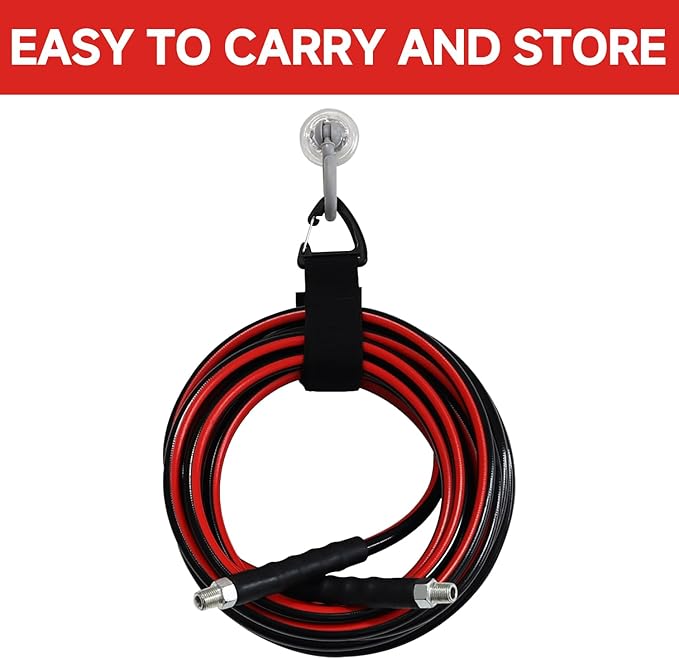Sewer Jetter Kit for Pressure Washer 100FT, Drain Cleaner Hose 1/4 Inch NPT, NPT Corner Swivel and Push Button Nose Sewer Jet Nozzle Wrenches Gloves Waterproof Tape Pearl Brooch,5800PSI
