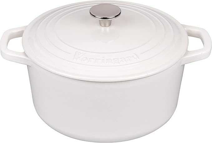 VORRINGARD Enameled Cast Iron Dutch Oven Pot with Lid, for Bread Baking, Round Bread Oven- include Sourdough Bread Baking Supplies Set, 4.5QT, White