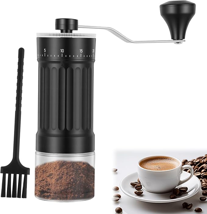 Manual Coffee Grinder with Conical Burr, 40 Adjustable Settings, 30g Capacity, Portable for Espresso, French Press, Travel, Camping, Office & Home Use