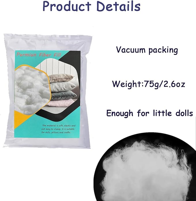 Vseegrs 75g/2.6oz Premium Polyester Stuffing for Stuffed Animals, Soft and Warm Down Feather Like DIY Toy Stuffing for Dolls, Silky Texture Fiber Filling pp Cotton Stuffing for Craft