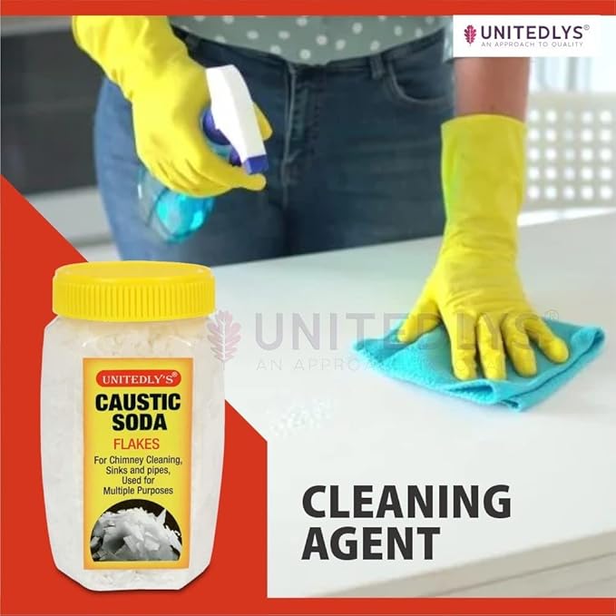 Caustic Soda – Fast-Acting, Non-Toxic & Odorless Formula to Clear Blockages Instantly – Unblock Clogged Sinks & Pipes with Chimney & Drain Cleaner Flakes – 350 Grams