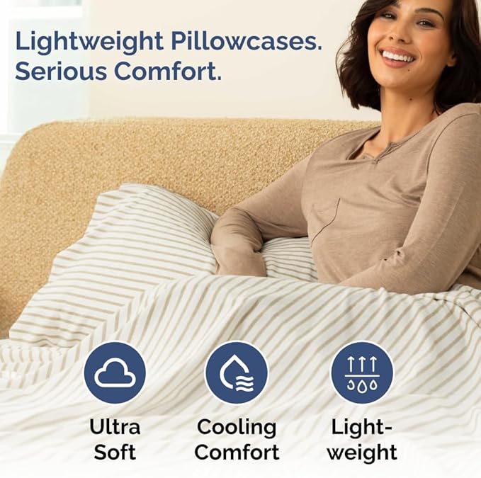 Body Pillowcases Set of 4-20x54 Long Body Pillow Case - Soft Body Pillow Cover for Sleeping & Side Sleepers - Comfy, Breathable & Fade Free - Machine Washable w/Envelope Enclosure - (Beige Stripes)