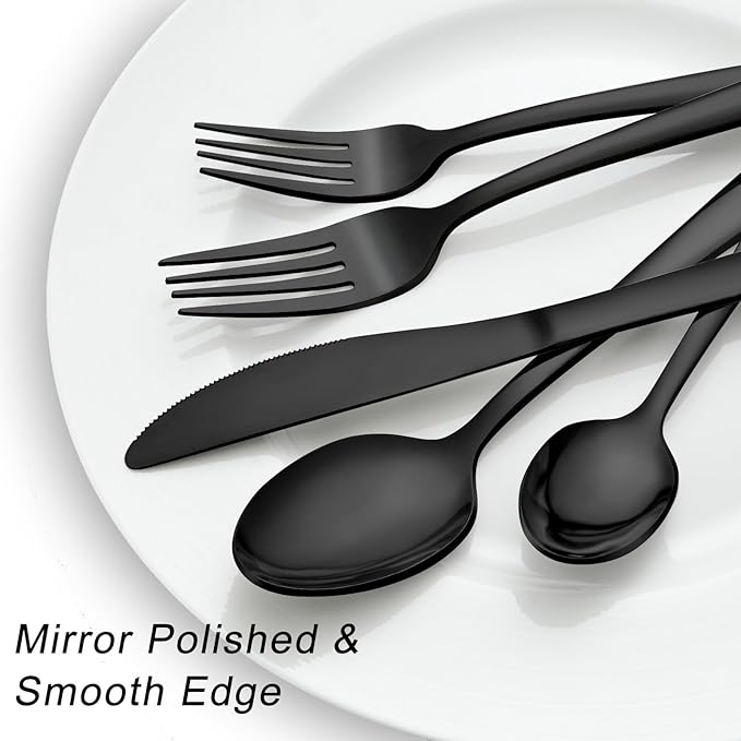 Pleafind 72Pcs Black Silverware Sets for 12 - Dishwasher Safe, Flatware Set with Steak Knives, Stainless Steel Cutlery Set, Include Forks Spoons and Knives Set, Utensil Sets for Home Restaurant